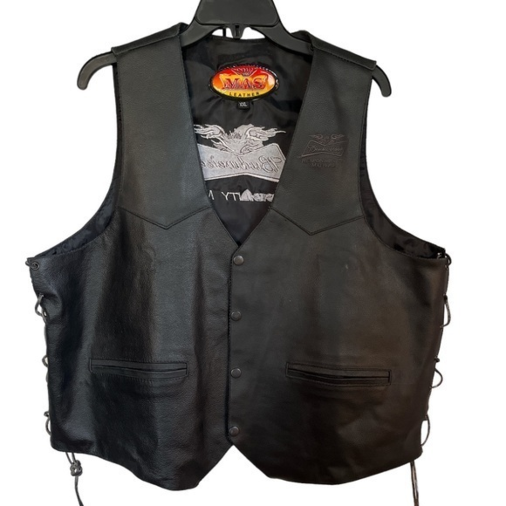 Men’s Vintage Promo Budweiser Leather Vest Harley Bikers Black  Embroide…